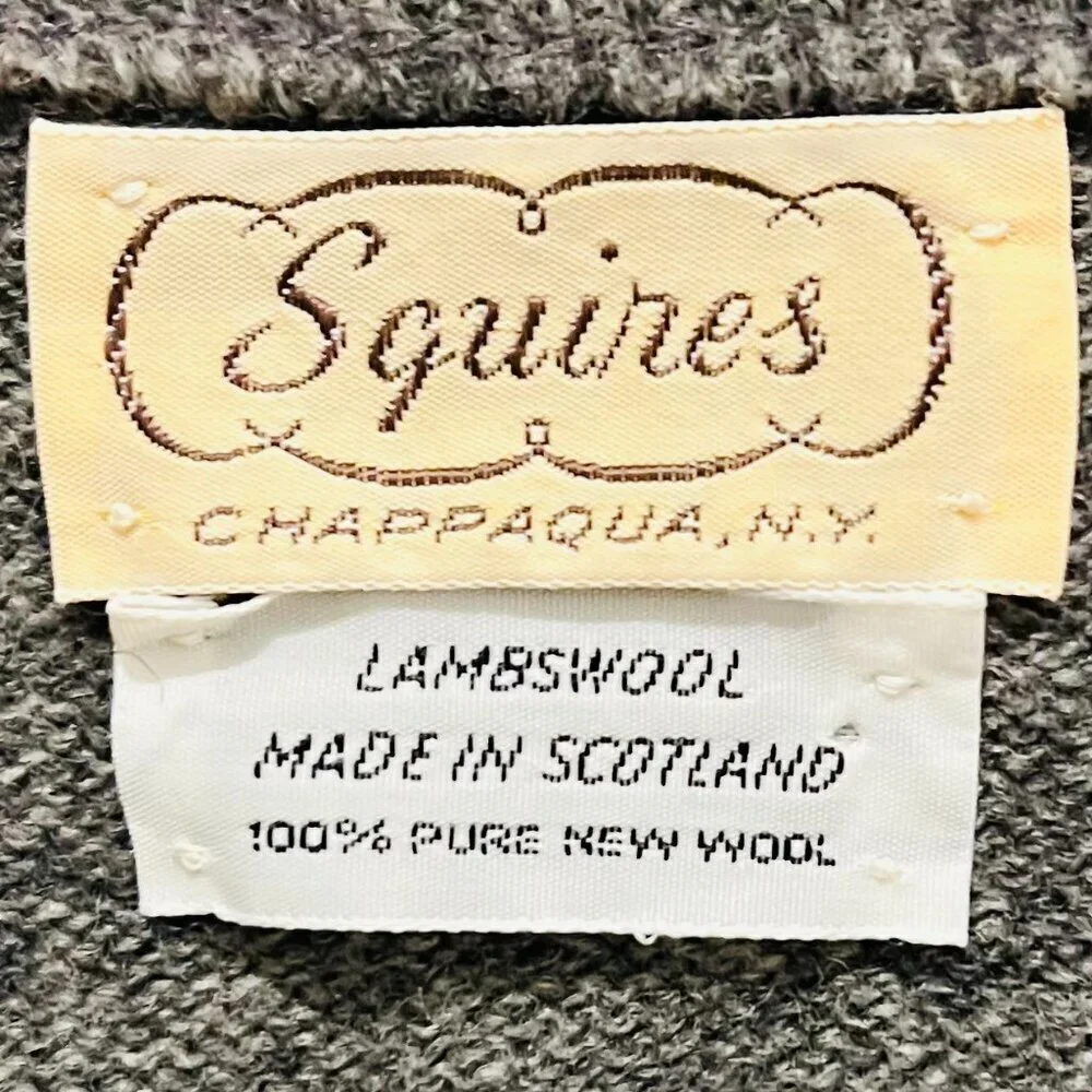 Vintage Men's Size Large Gray Lambswool Wool Angora Argyle V-Neck Pullover